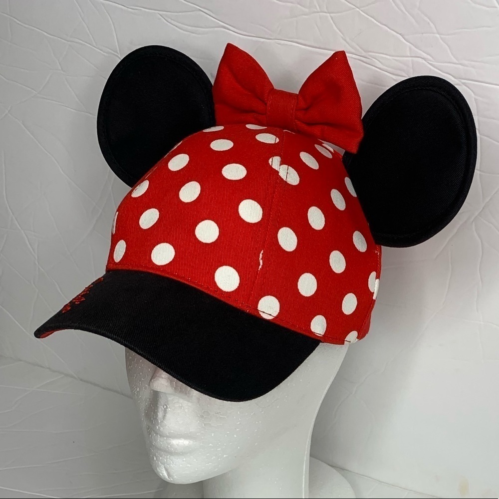 Disney Minnie Mouse Ears Hat Polka Dot Bow Brim - Picture 4 of 8